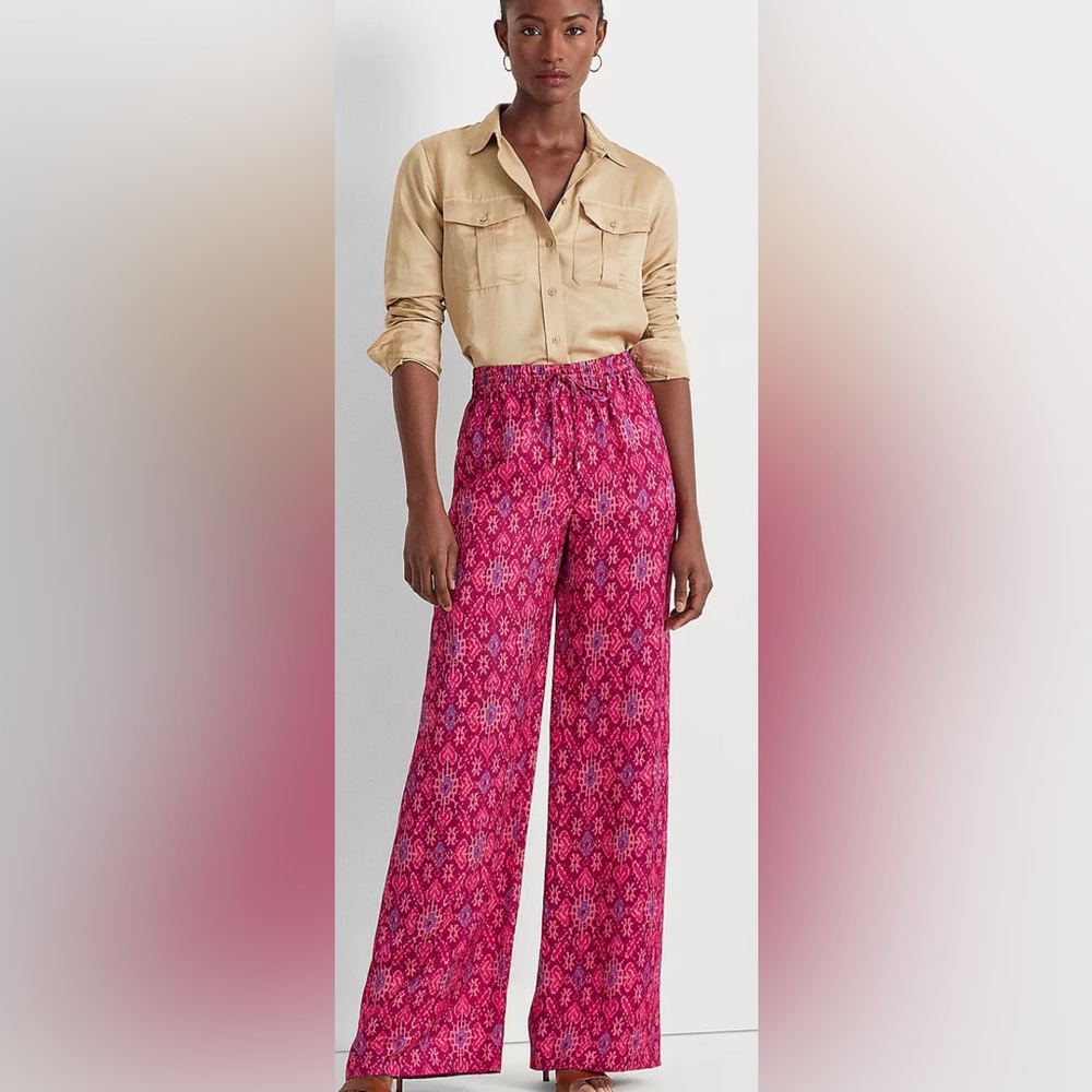 Woman's LAUREN Ralph Lauren Geo-Print Satin Shantung Wide-Leg Pants - Picture 3 of 4